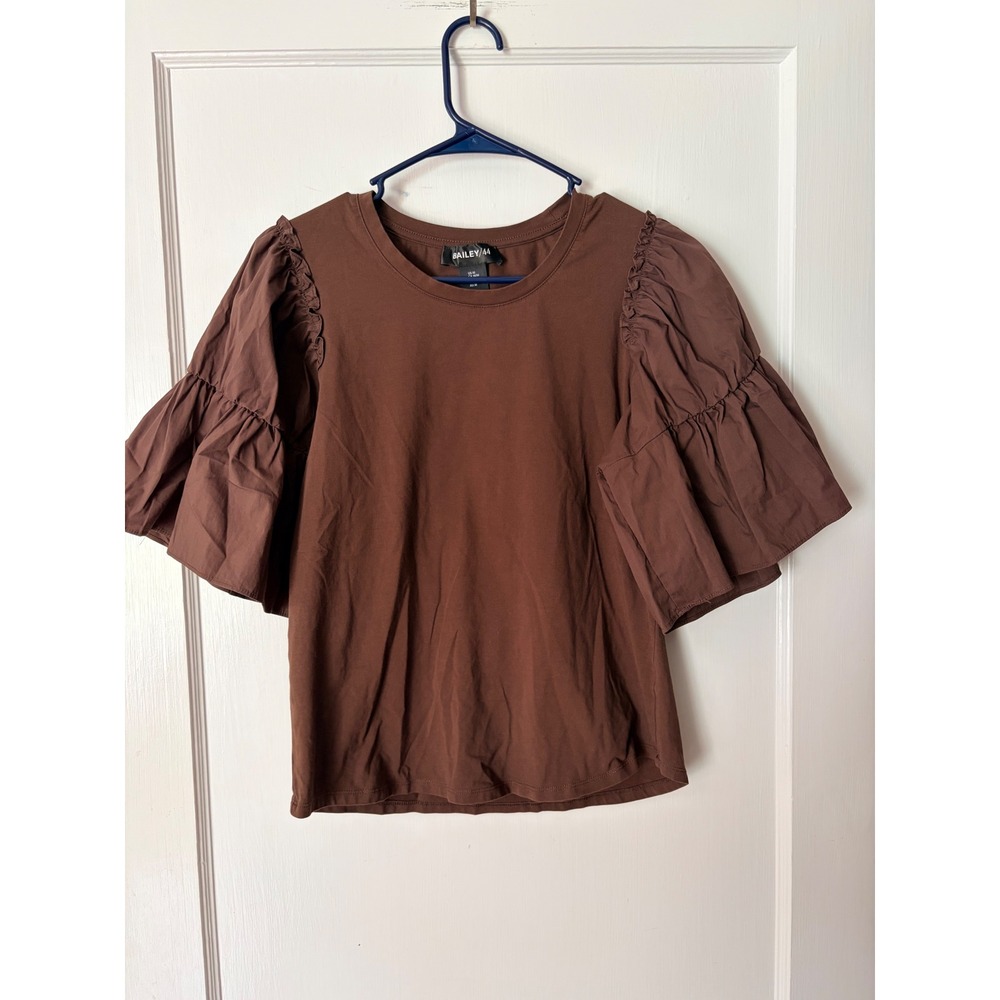 Bailey 44 Womens Brown Puff Sleeve Tiered Ruffle Knit Top Size Medium 405-2748